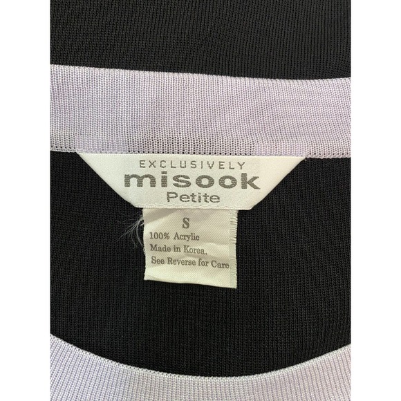 Exclusively Misook Top Blouse Knit 3/4 Sleeve Black Purple Lavender Trim… - Picture 5 of 5